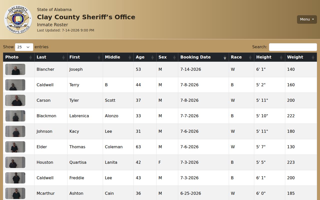Clay County arrest lookup official jail roster interface