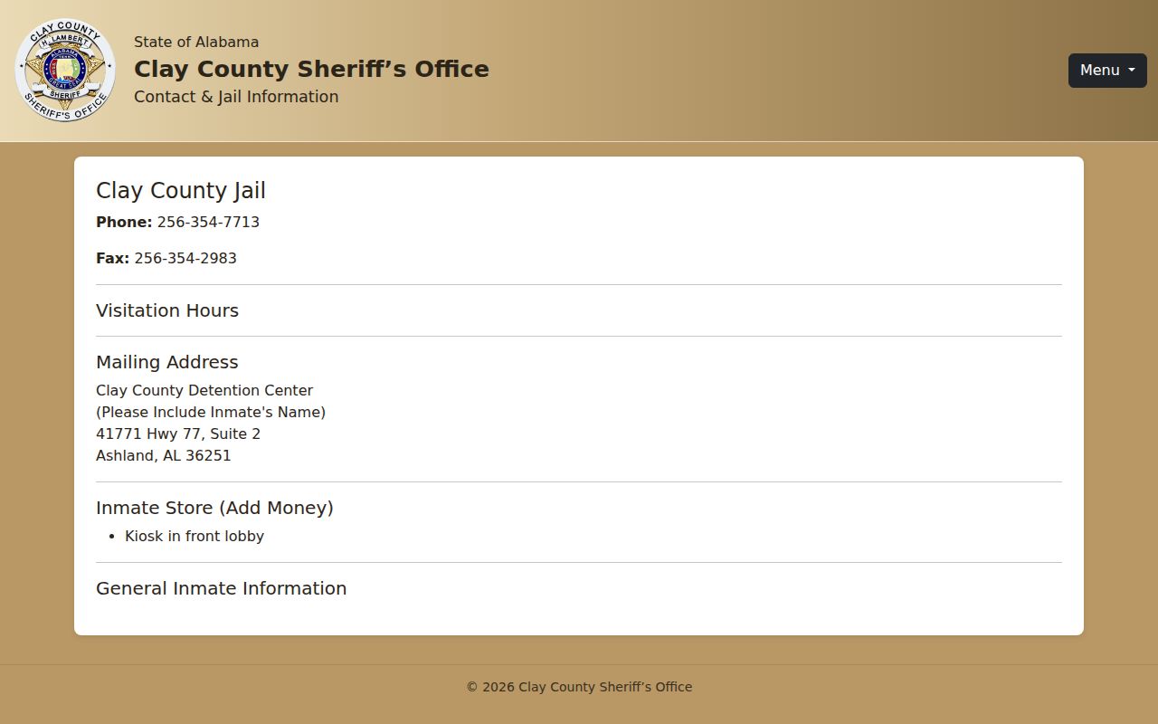Clay County arrest records official detention center contact page