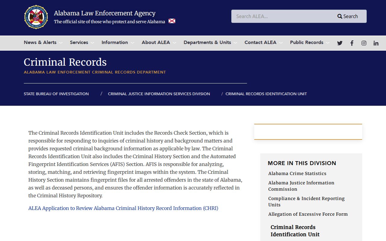 Clay County criminal history access through the ALEA criminal records unit