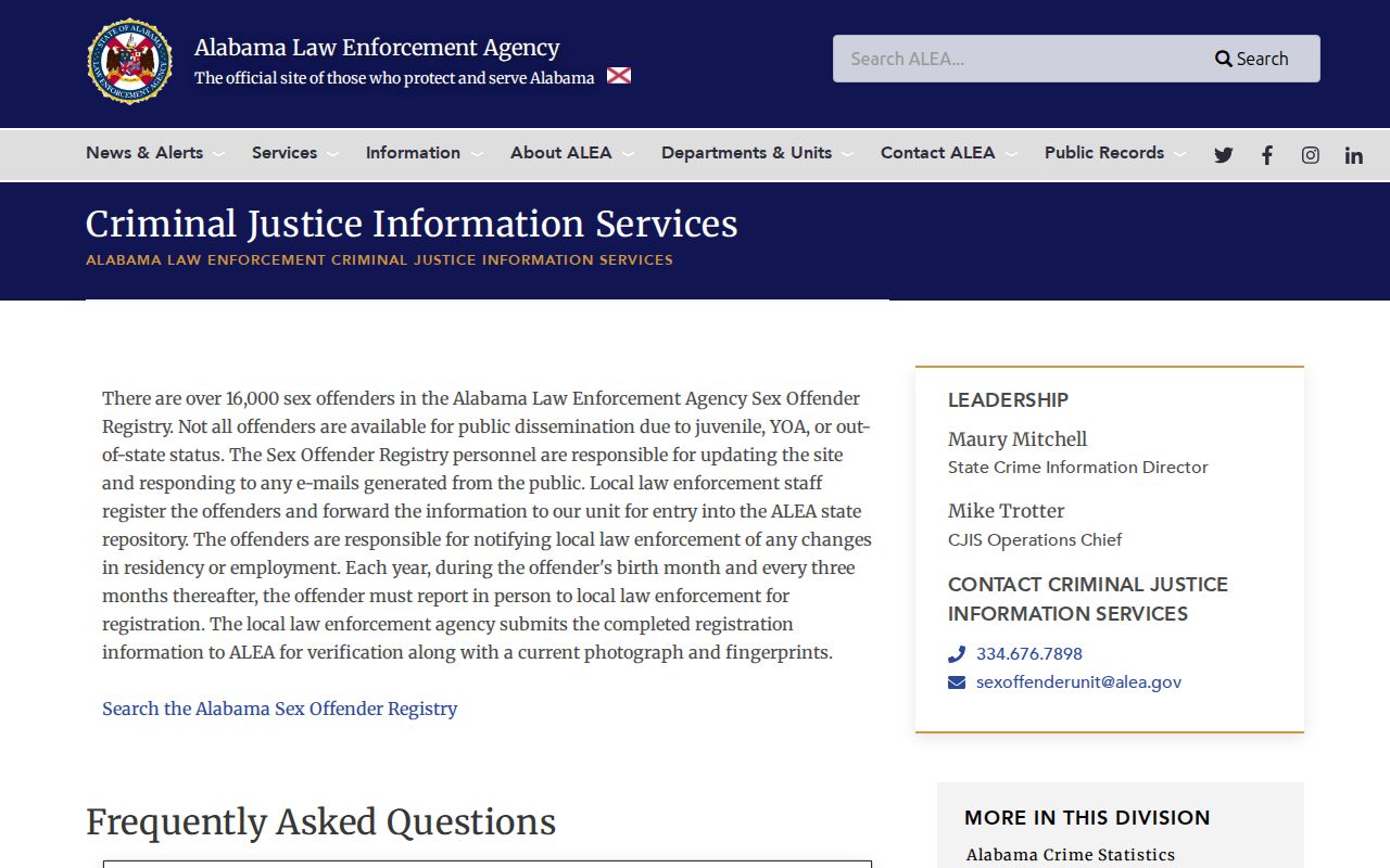 Clay County sex offender search information from the ALEA registry page